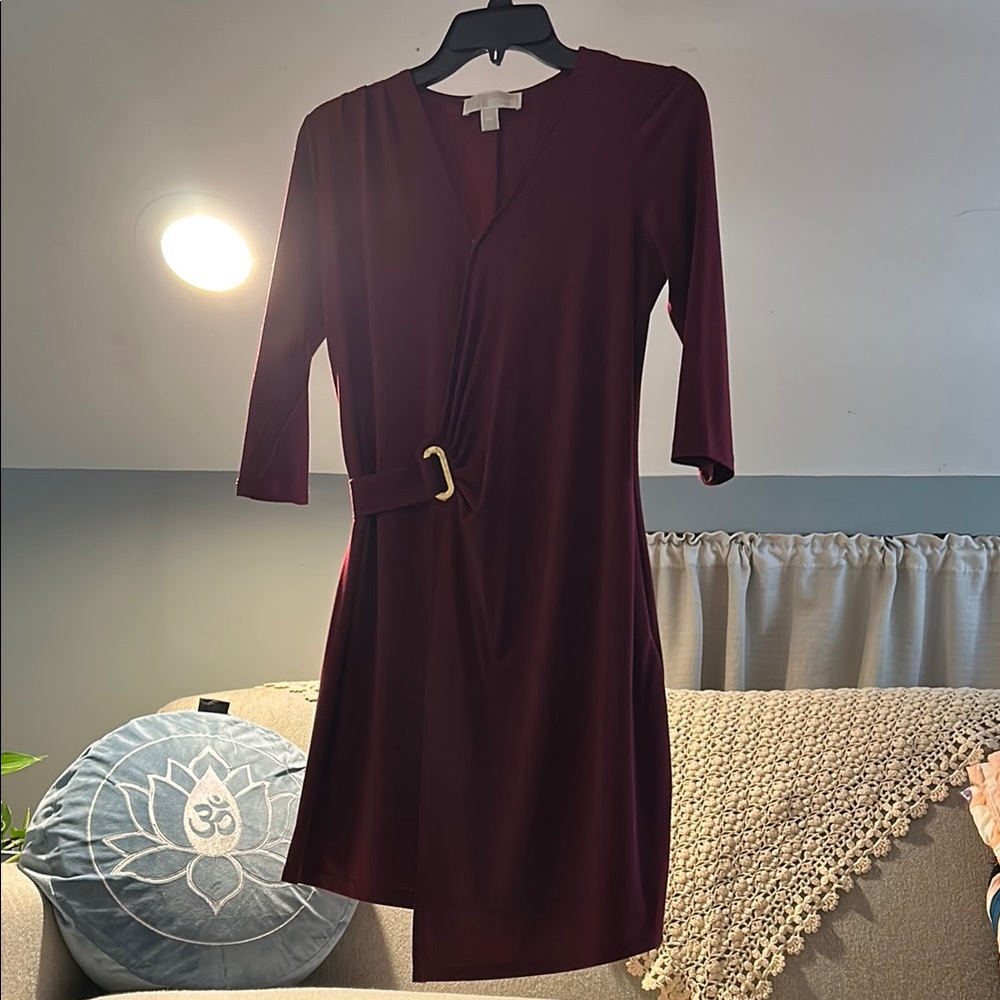 Michael Kors Elegant Burgundy Wrap Dress Size S